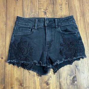 American Eagle Outfitters size 0 hi-rise shortie shorts distressed black cutoffs